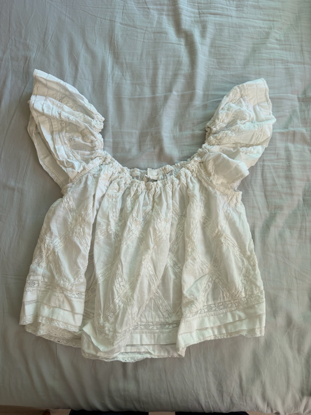 THE GREAT. White Ruffled Eyelet Blouse